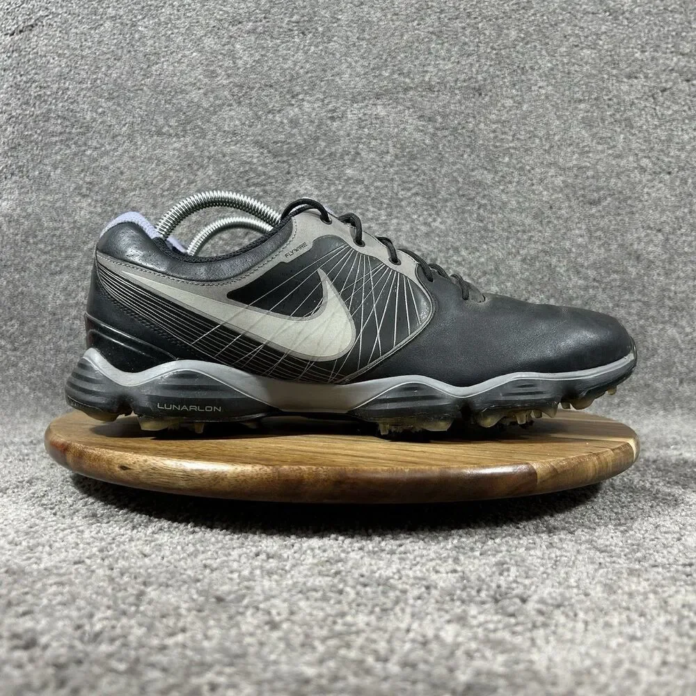 Nike Lunarlon Flywire 552073-001 Men's Size 11 Black Gray Spiked Golf Shoes Used